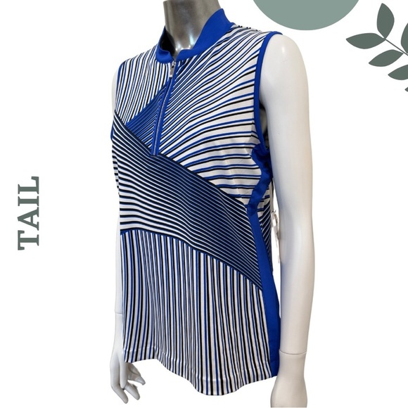 Tail UPF 50+ Sleeveless Golf Top in Modern Stripe Design Blue & White Medium - Picture 5 of 10